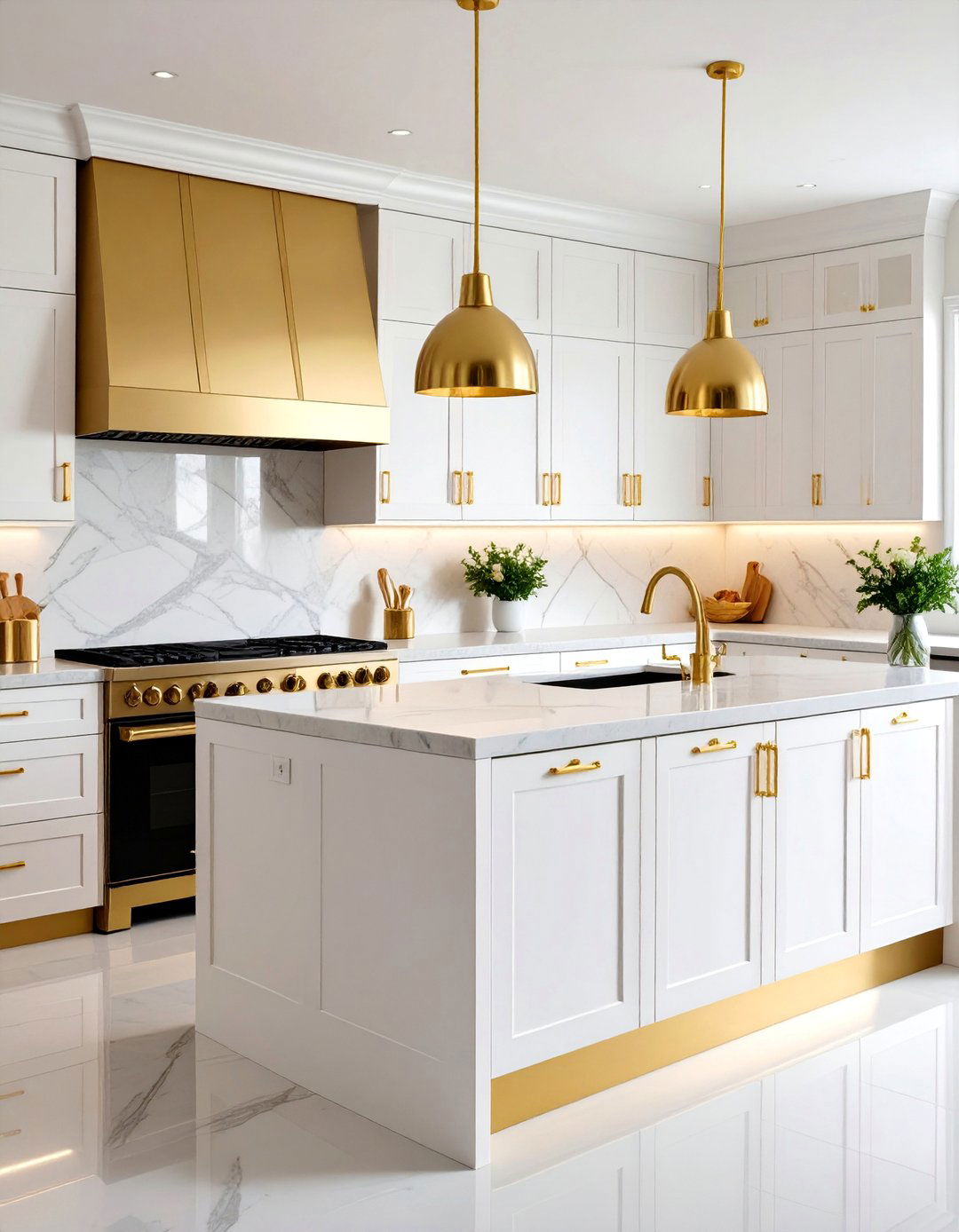 Contemporary Gold Accent Kitchen with Black Appliances - 25 black white and gold kitchen ideas