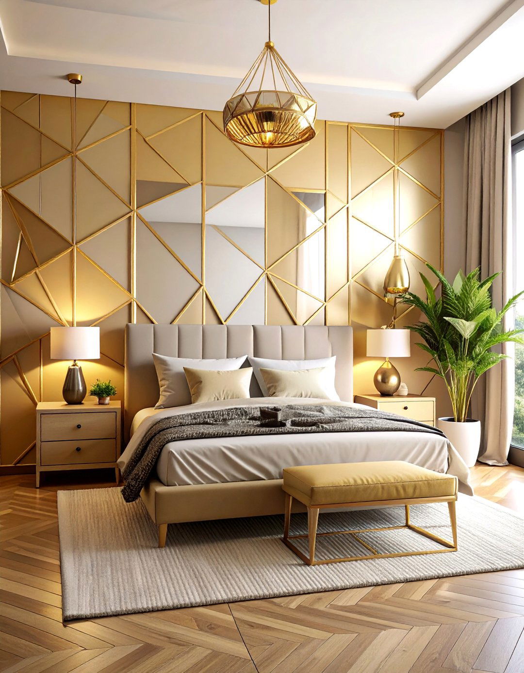 Contemporary Gold Geometric Patterns - 25 Gold Bedroom Ideas