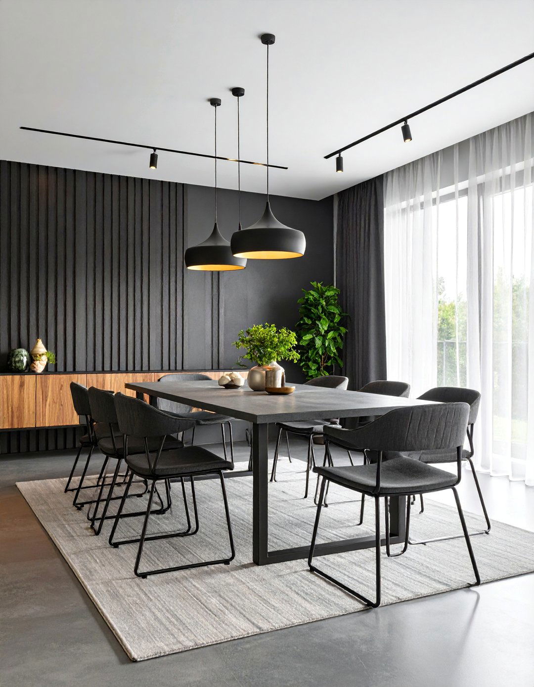 Contemporary Gray Dining Room with Linear Elements - 25 Gray Dining Room Ideas