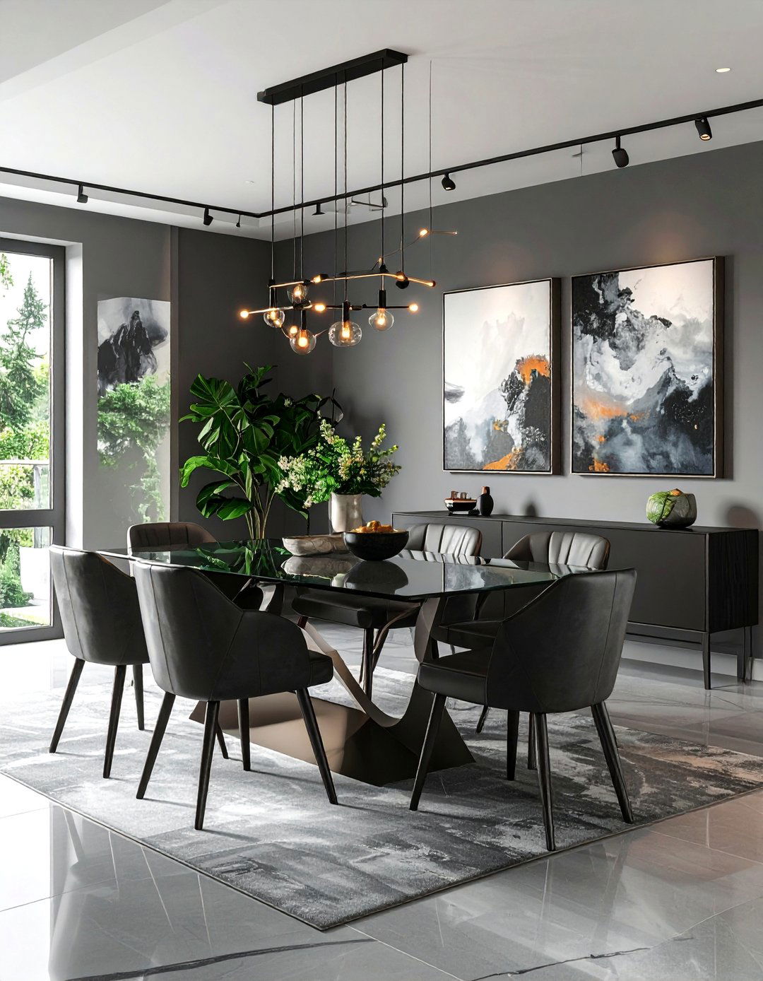 Contemporary Gray Dining Room with Statement Art - 25 Gray Dining Room Ideas