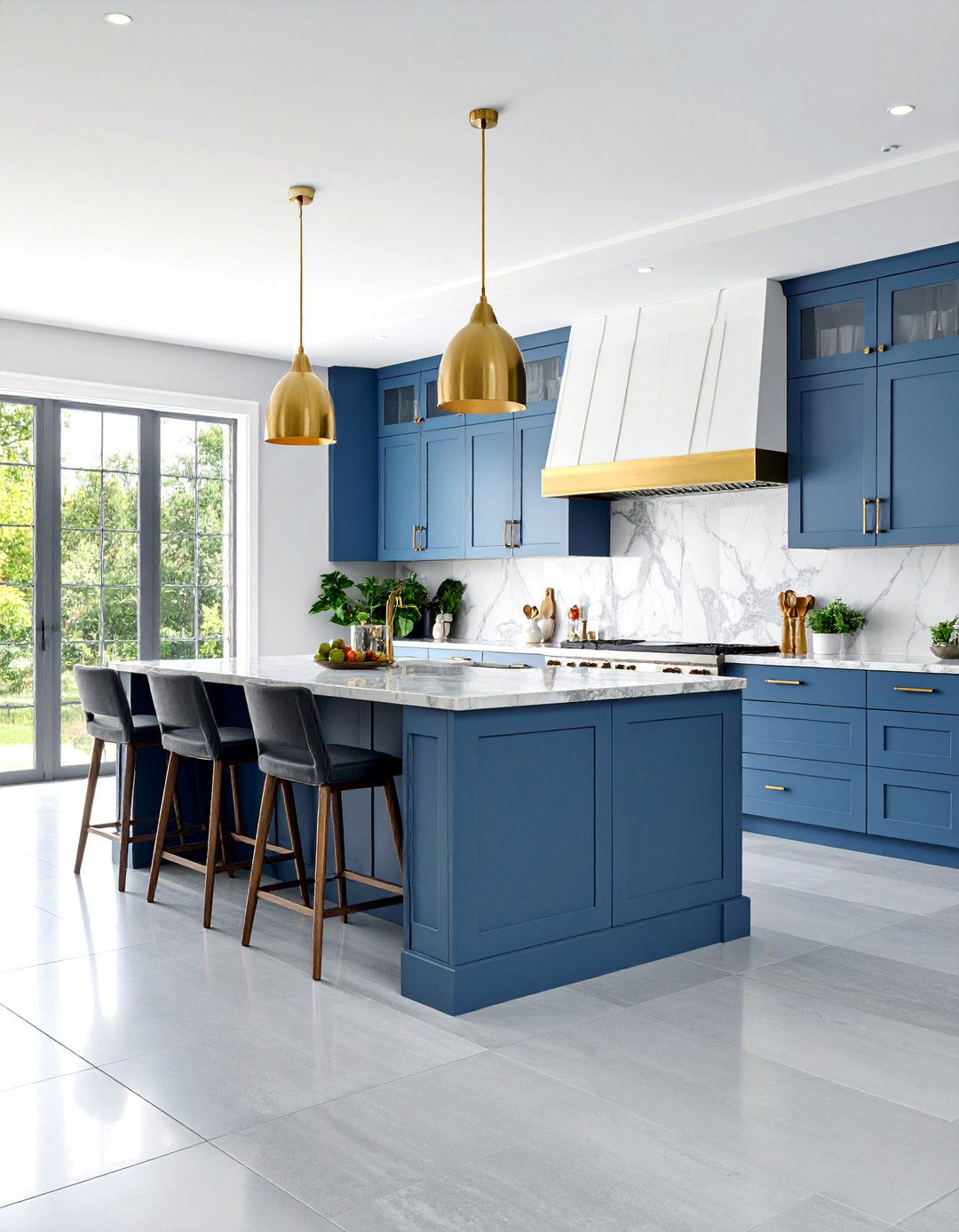 Contemporary Gray Kitchen with Black Waterfall Island - 25 Gray and Black Kitchen Ideas