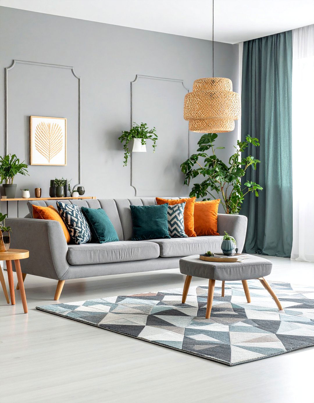 Contemporary Gray Living Room with Geometric Patterns - 25 Gray Living Room Ideas