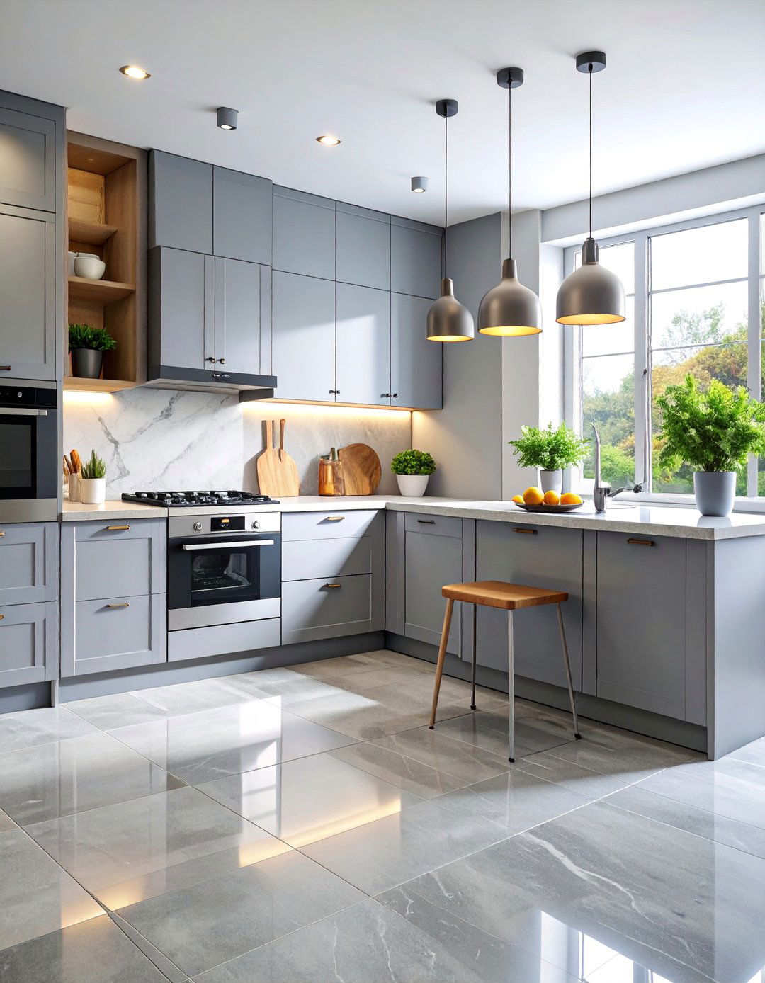 Contemporary Gray Porcelain Kitchen Tiles - 25 Kitchen Floor Tile Ideas
