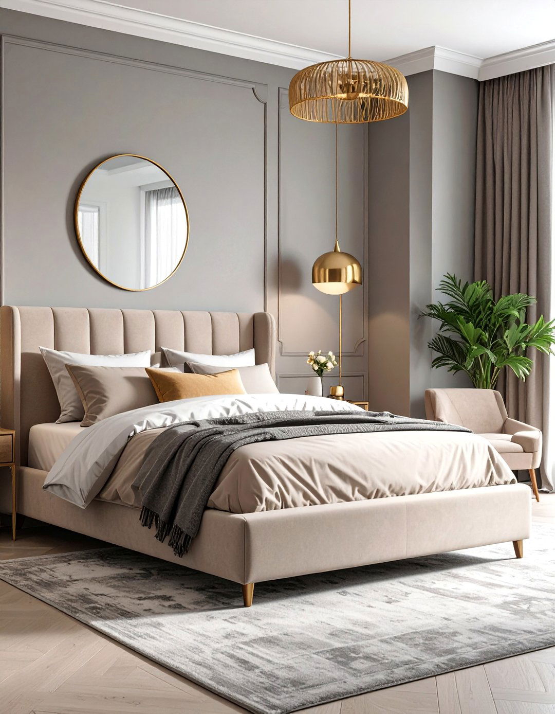 Contemporary Greige Bedroom with Brass Accents - 25 Greige Interior Design Ideas