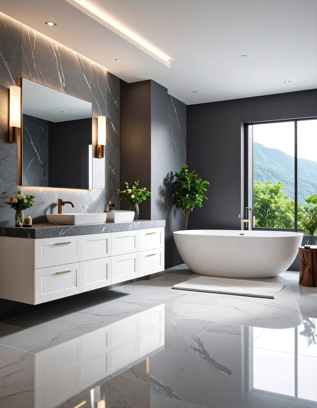 Contemporary Grey Quartz with White Cabinetry - 25 Grey and White Bathroom Ideas