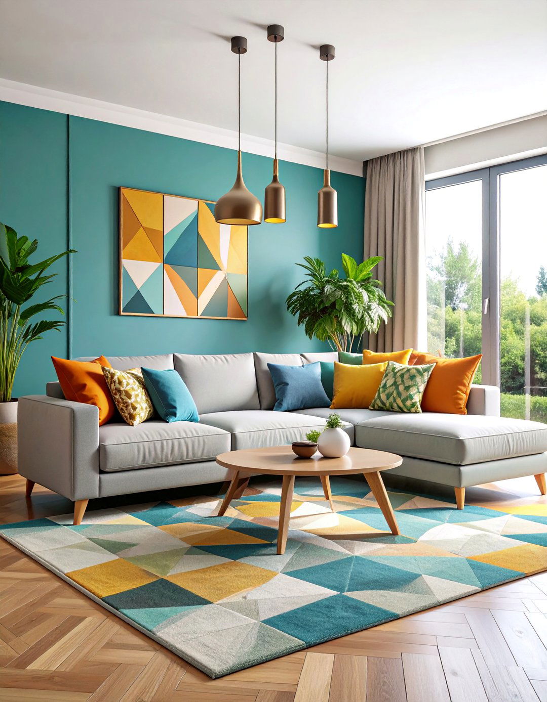 Contemporary Grey Sectional with Geometric Patterns - 25 Grey Sectional Living Room Ideas