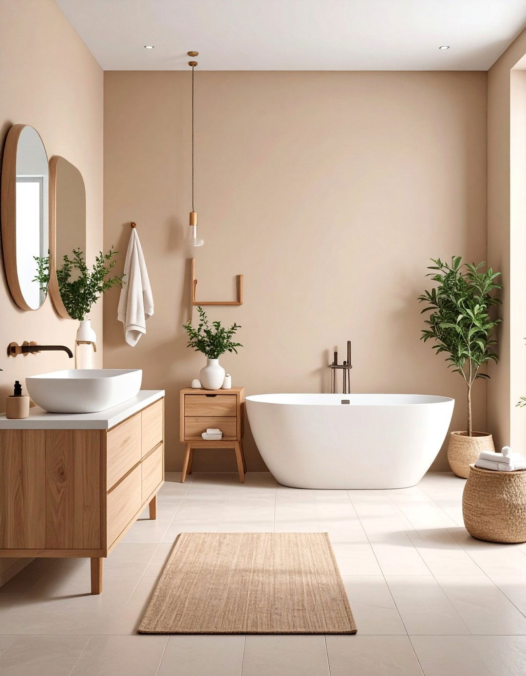 Contemporary Guest Bathroom with Beige Paint and White Hardware - 25 Beige and White Bathroom Ideas