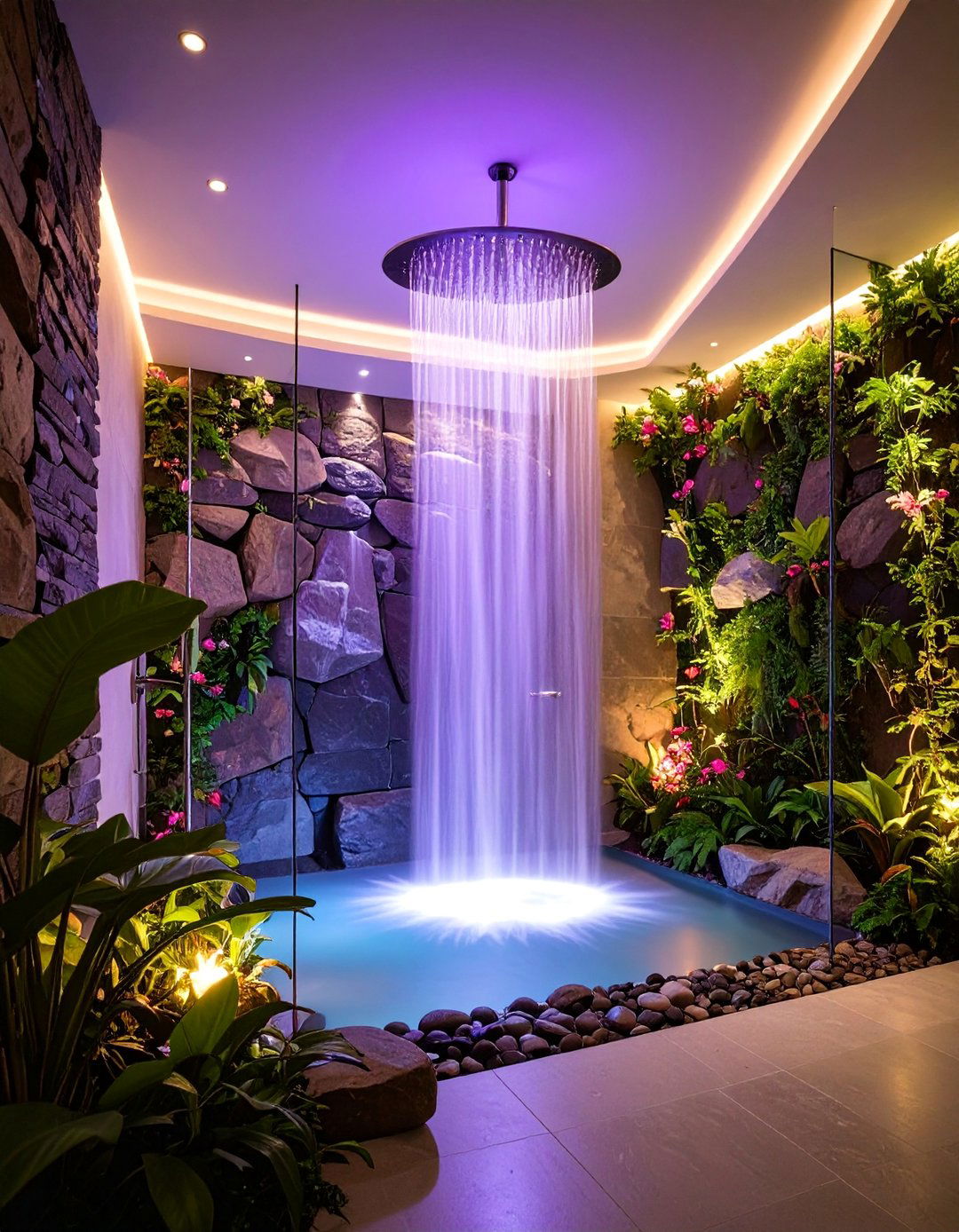 Contemporary Half Wall Shower with Waterfall Showerhead - 25 Half-wall Shower Ideas