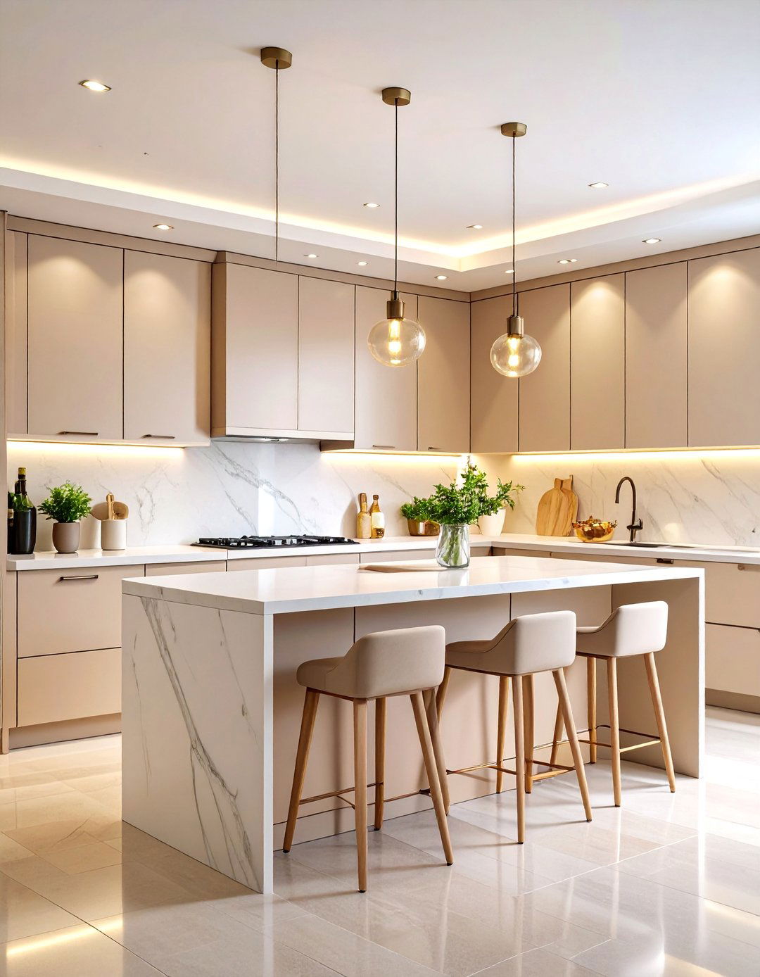 Contemporary Handleless Beige Kitchen - 25 Kitchens With Beige Kitchen Cabinets
