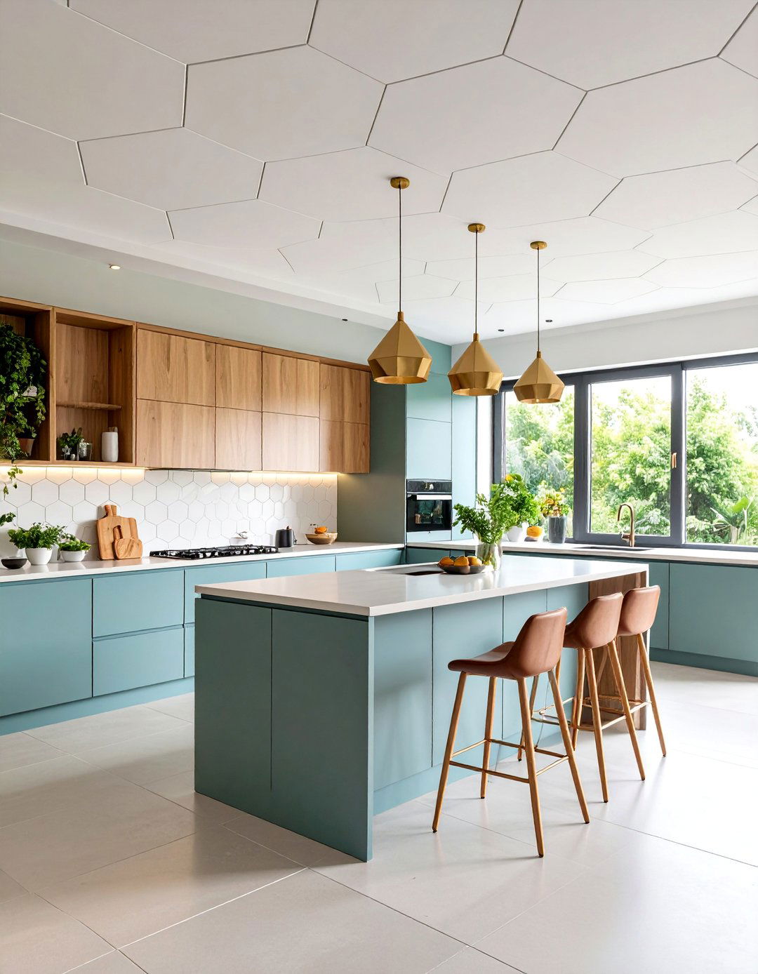 Contemporary Hexagonal Pattern Ceiling - 25 Ceiling Wallpaper Ideas