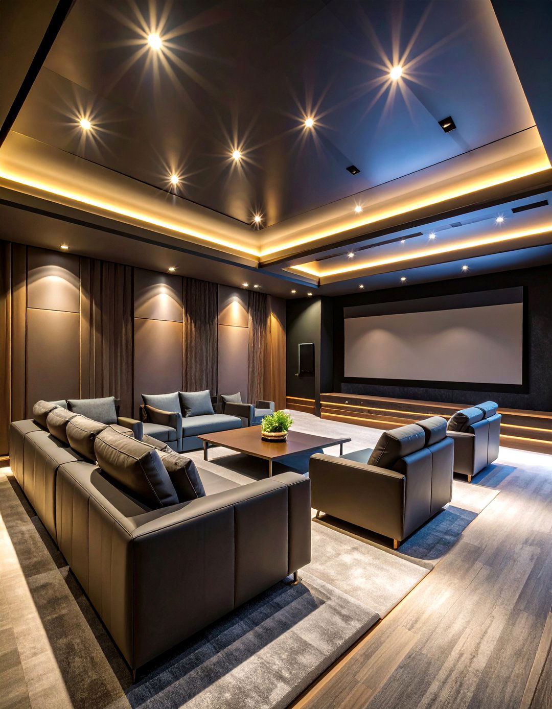 Contemporary Home Theater with Matte Black Ceiling - 25 Black Ceiling Design Ideas