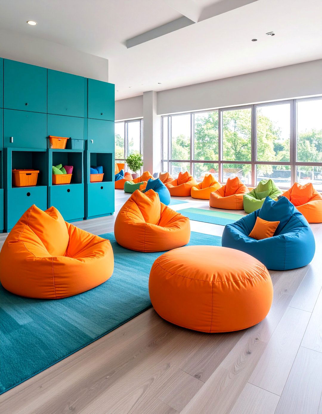 Contemporary Kids Playroom with Interactive Elements - 25 Teal and Orange Color Scheme for Your Rooms
