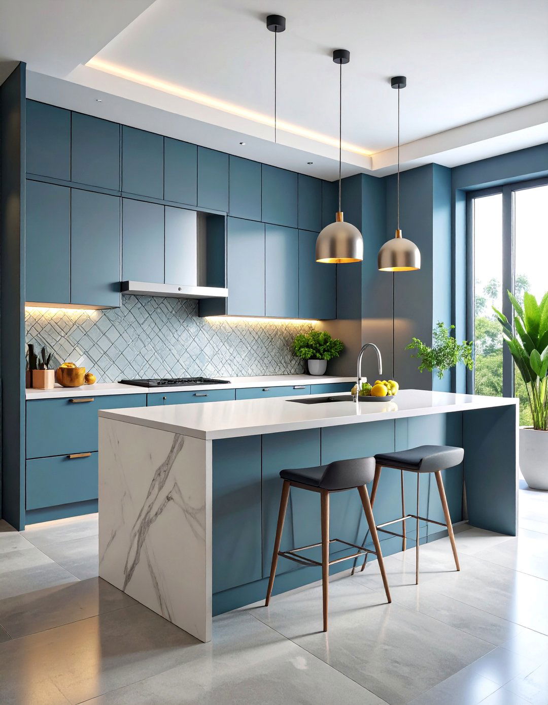 Contemporary Kitchen with Bold Geometric Backsplash - 25 One Wall Kitchen Ideas