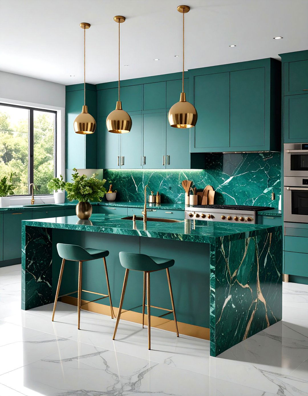Contemporary Kitchen with Emerald Green Granite Island - 25 Kitchen With Green Countertops Ideas