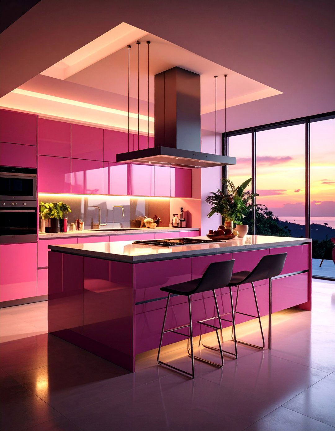 Contemporary Kitchen with Floating Island and Glass Elements - 25 Kitchen Layout Ideas