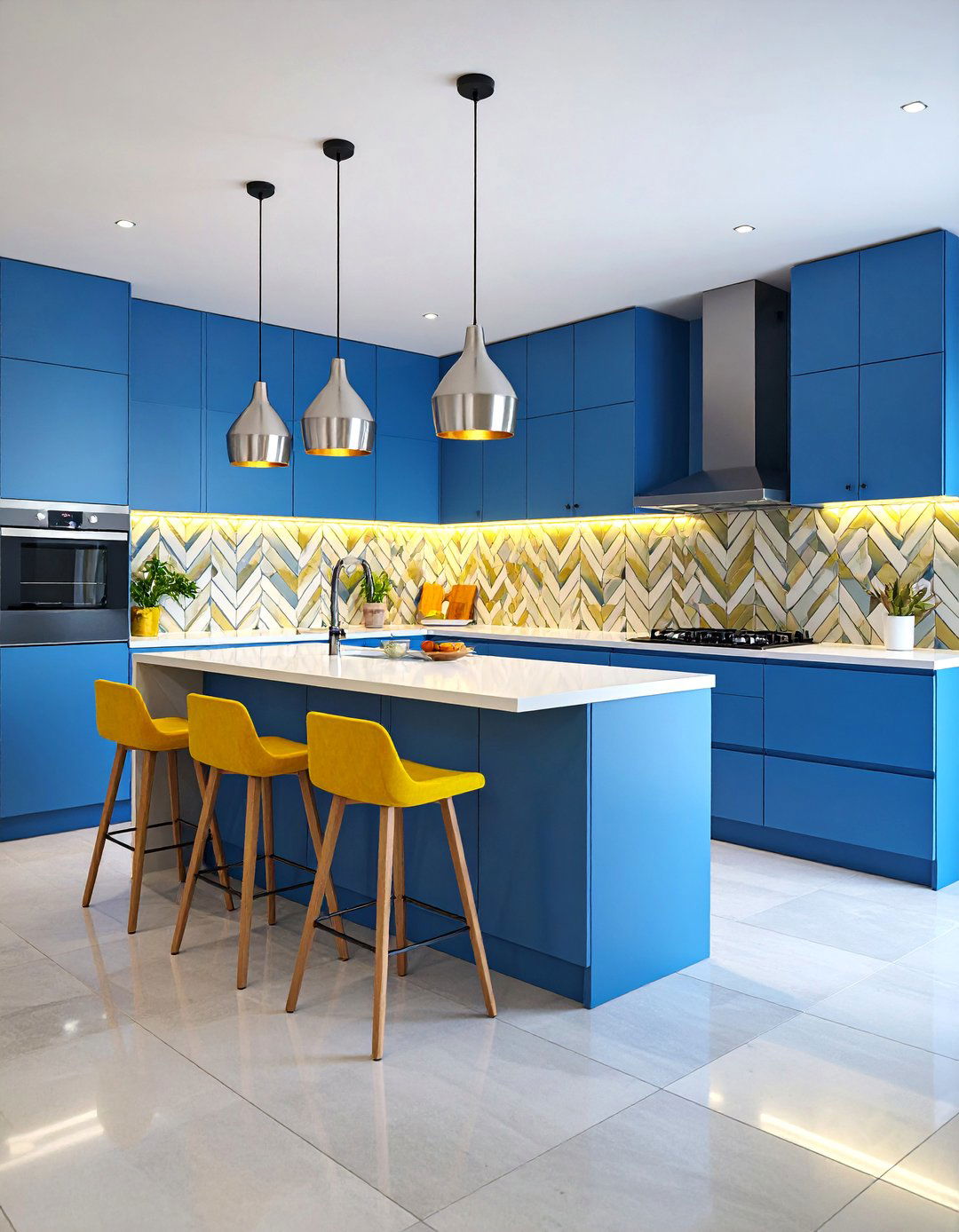 Contemporary Kitchen with Geometric Tile and Sleek Seating - 25 Eat in Kitchen Ideas