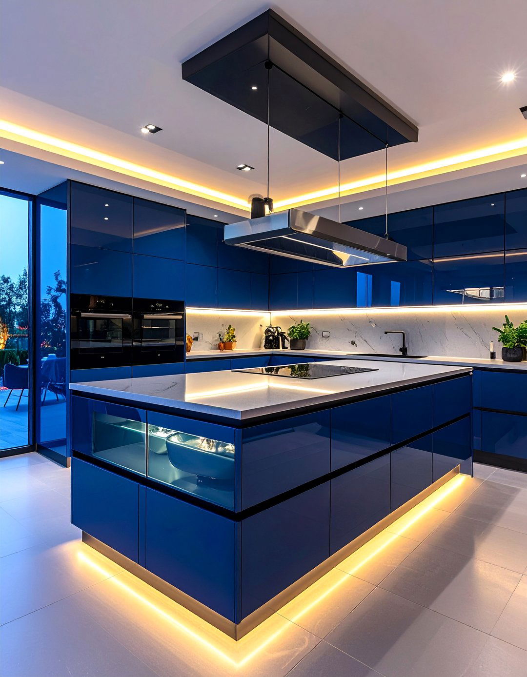 Contemporary Kitchen with Glass Floating Shelves - 25 Kitchens Without Upper Cabinets