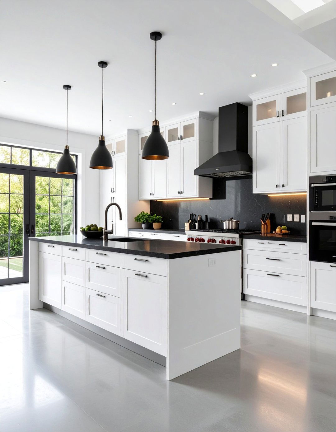 Contemporary Kitchen with White Lacquer and Black Quartz Surfaces - 25 Kitchen With White Cabinets and Black Countertops Ideas