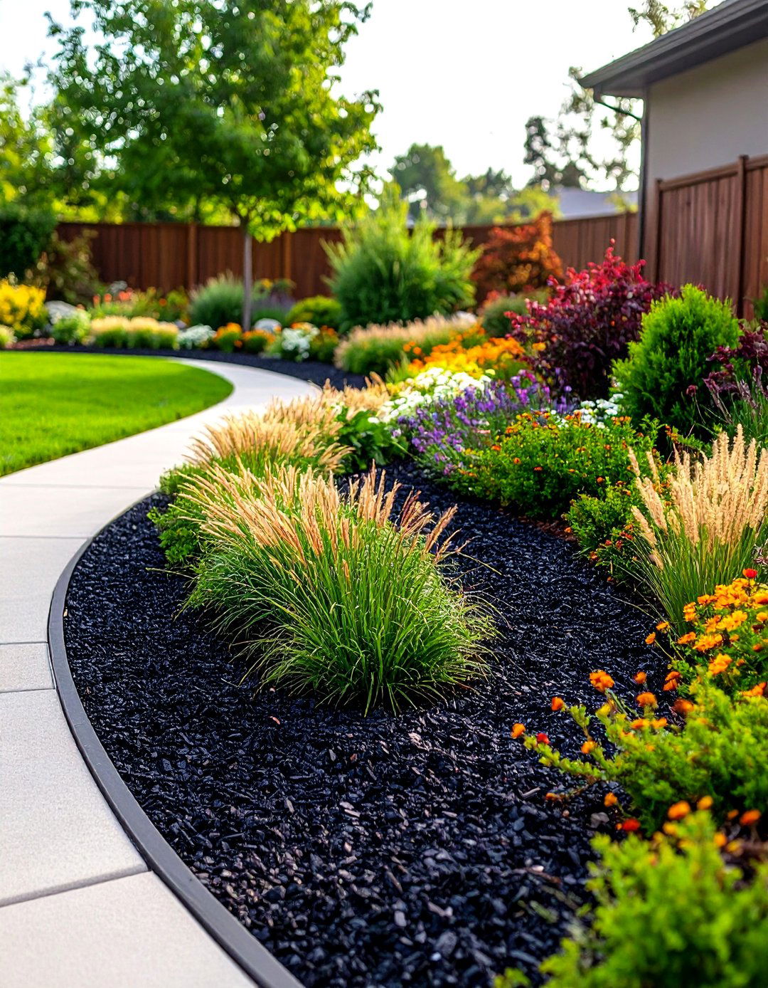 Contemporary Landscape Border Design with Black Mulch - 25 Black Mulch Landscaping Ideas