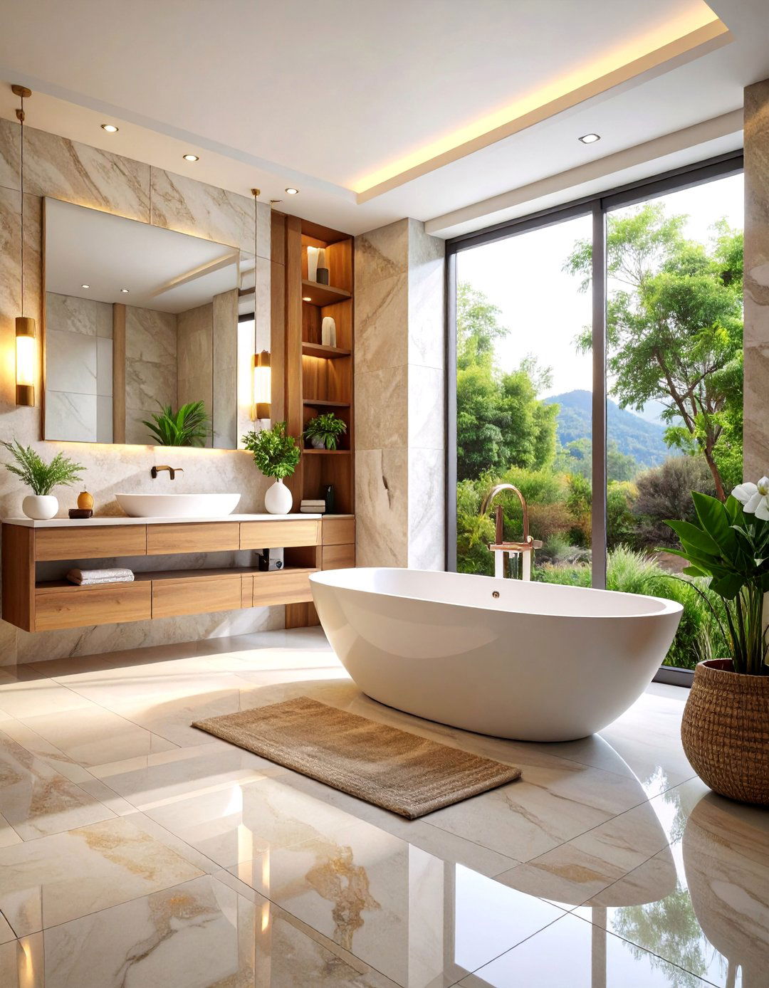 Contemporary Large Format Stone Look Bathroom - 25 Bathroom Tile Ideas