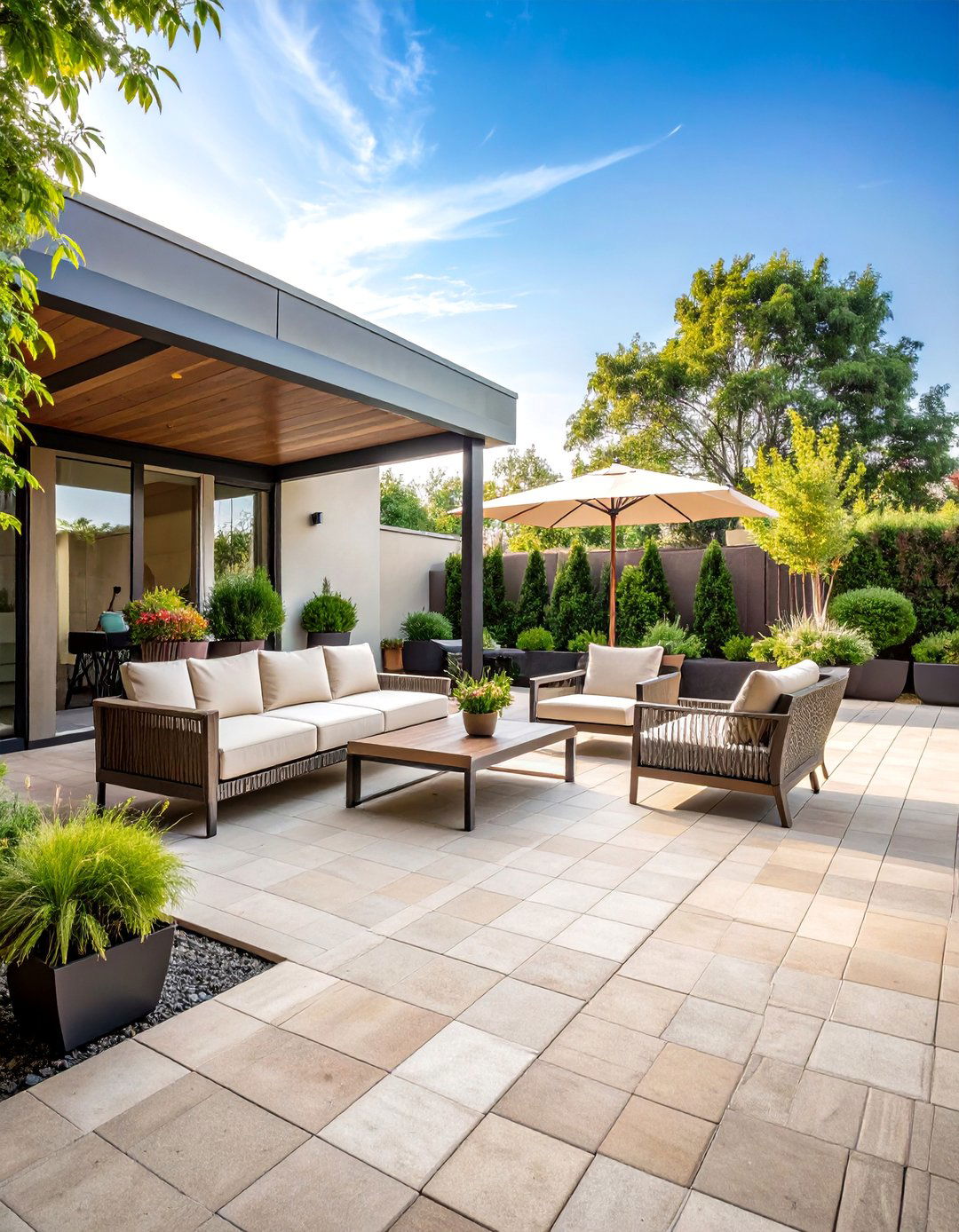 Contemporary Linear Brick Patio - 25 Brick Patio Ideas