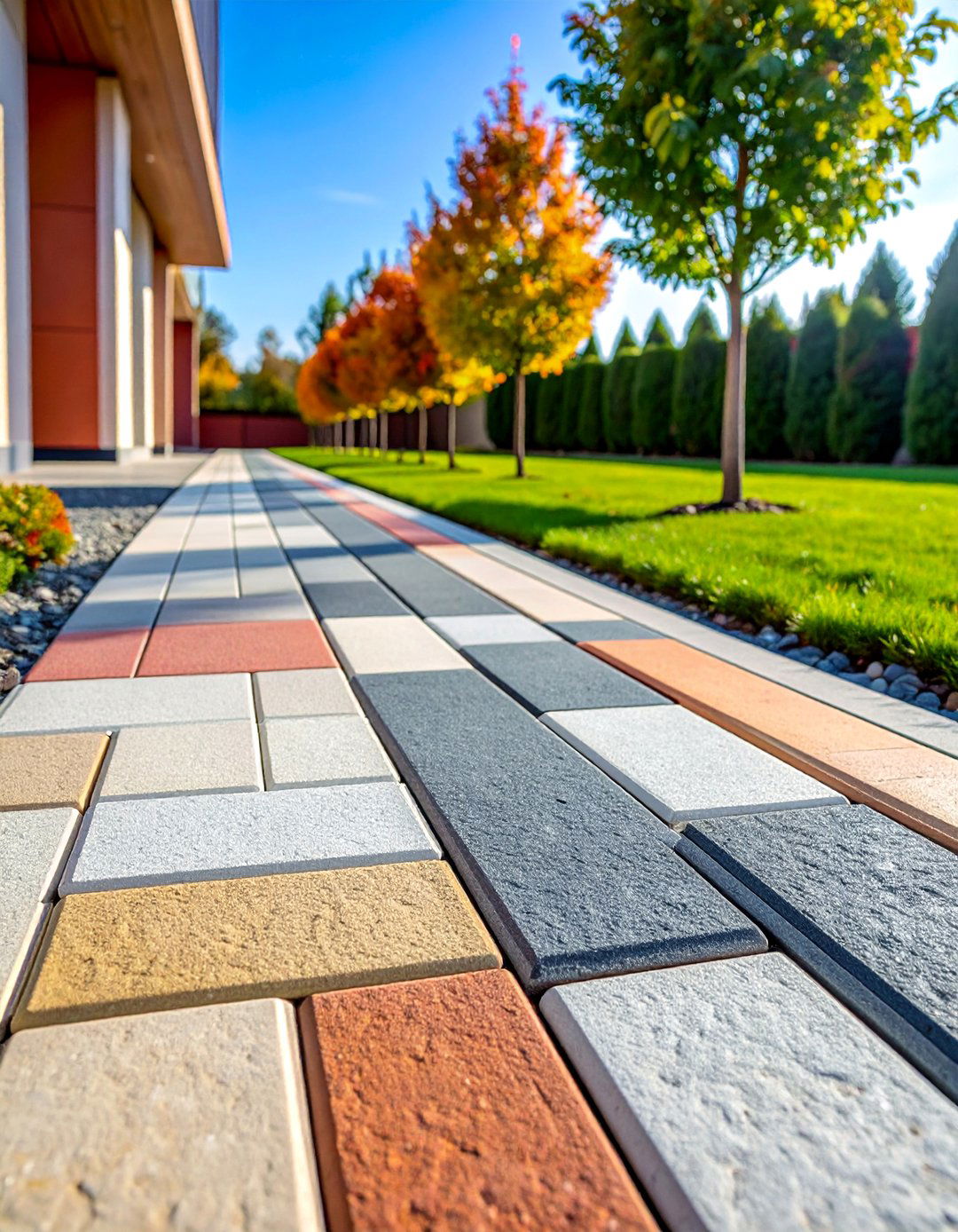 Contemporary Linear Cobblestone Design - 25 Cobble Stone Walkway Ideas