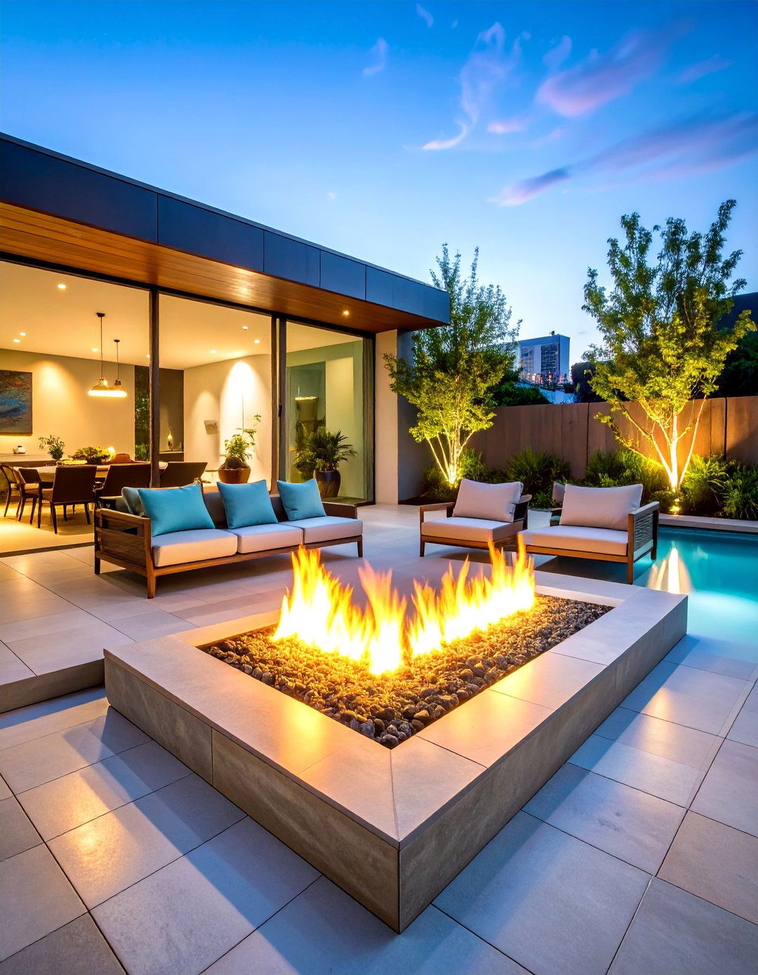 Contemporary Linear Fire Feature - 25 Sunken Patio Ideas