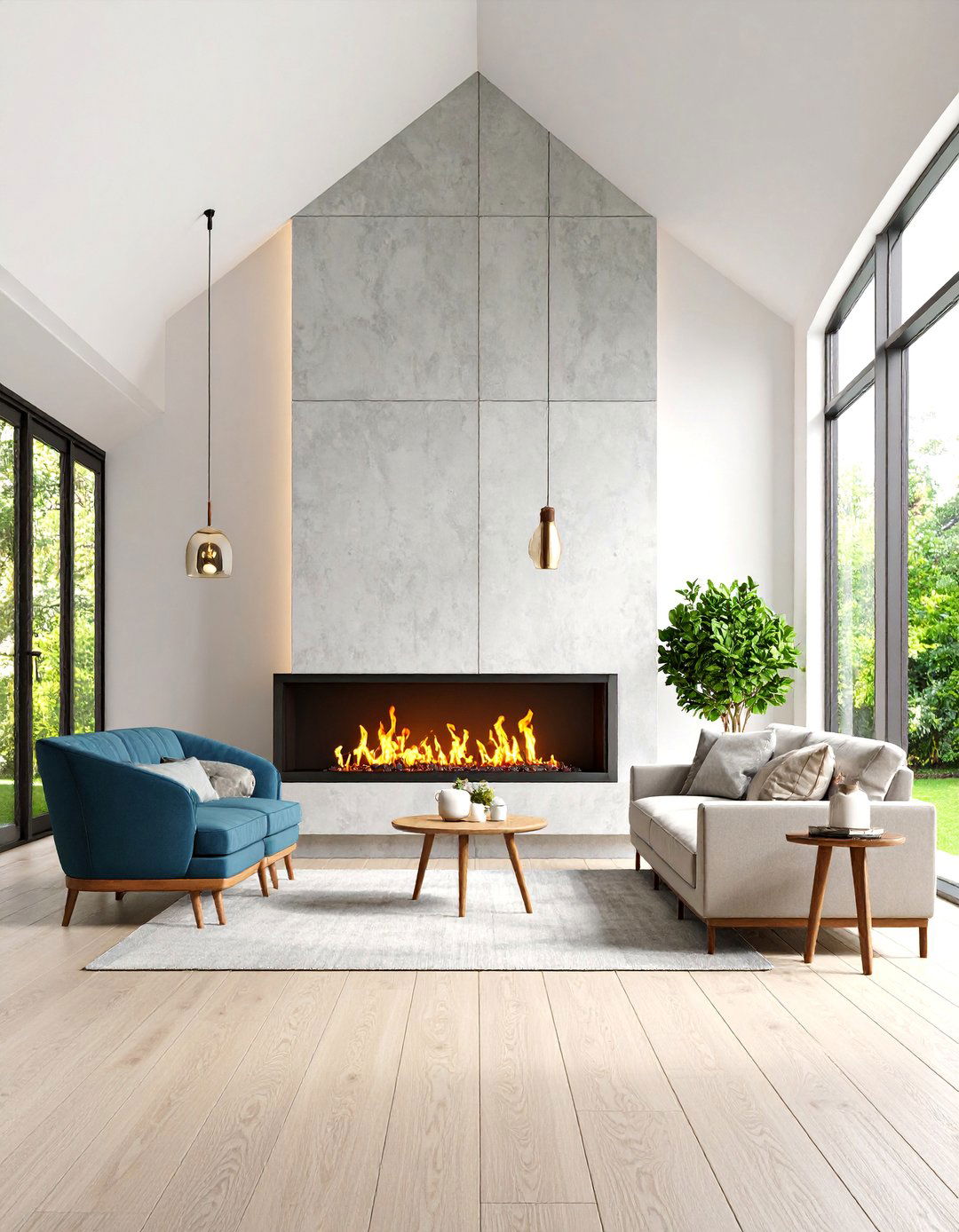 Contemporary Linear Fireplace with Floor to Ceiling Design - 25 Rooms With Fireplaces With Vaulted Ceilings Features