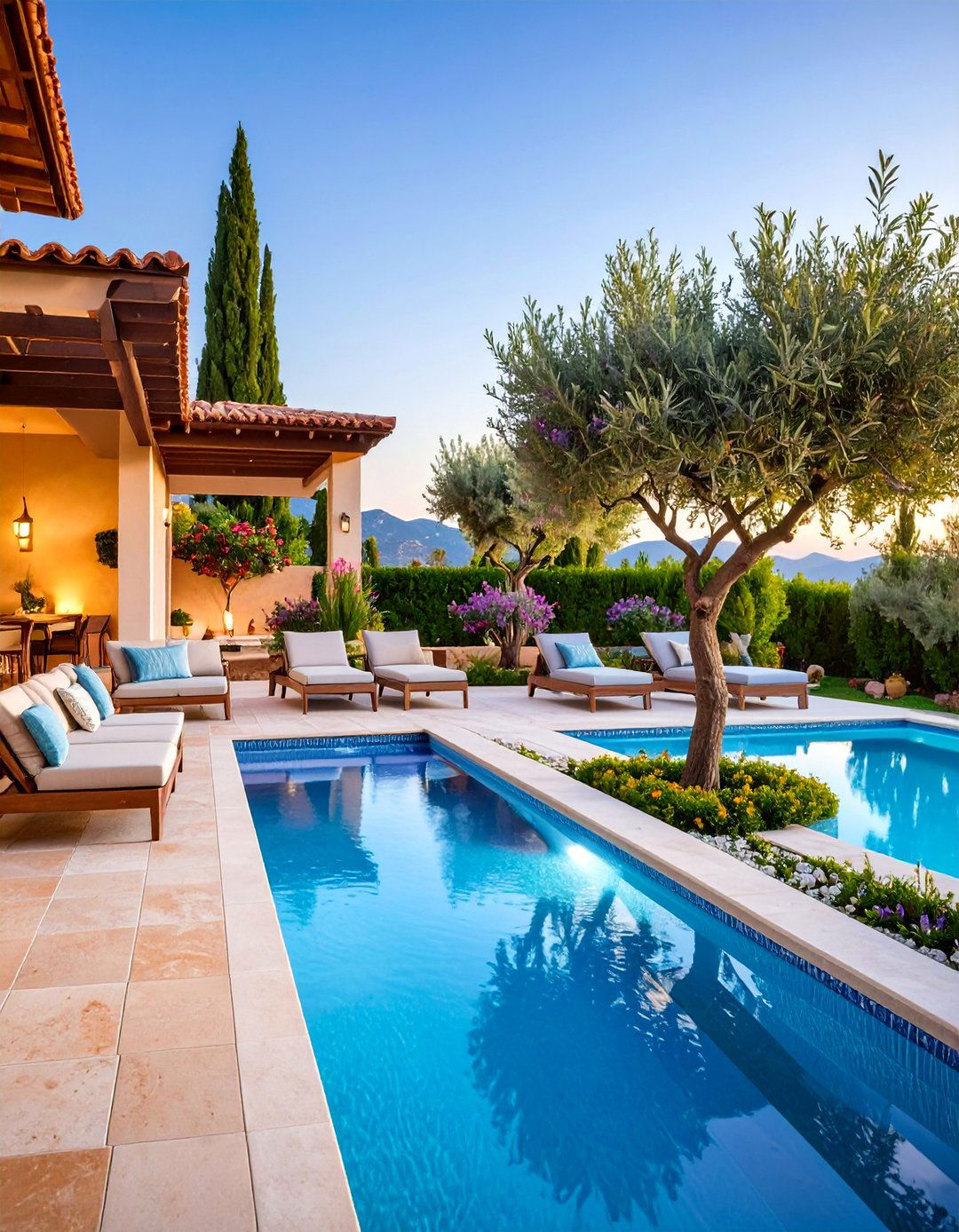 Contemporary Linear Water Feature Design - 25 Mediterranean Patio Ideas