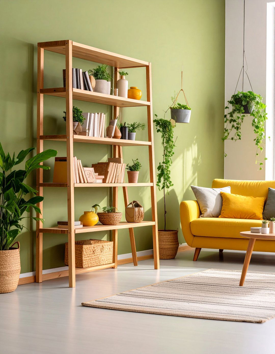Contemporary Living Room Shelf Ladder Design - 25 Living Room Shelf Ideas