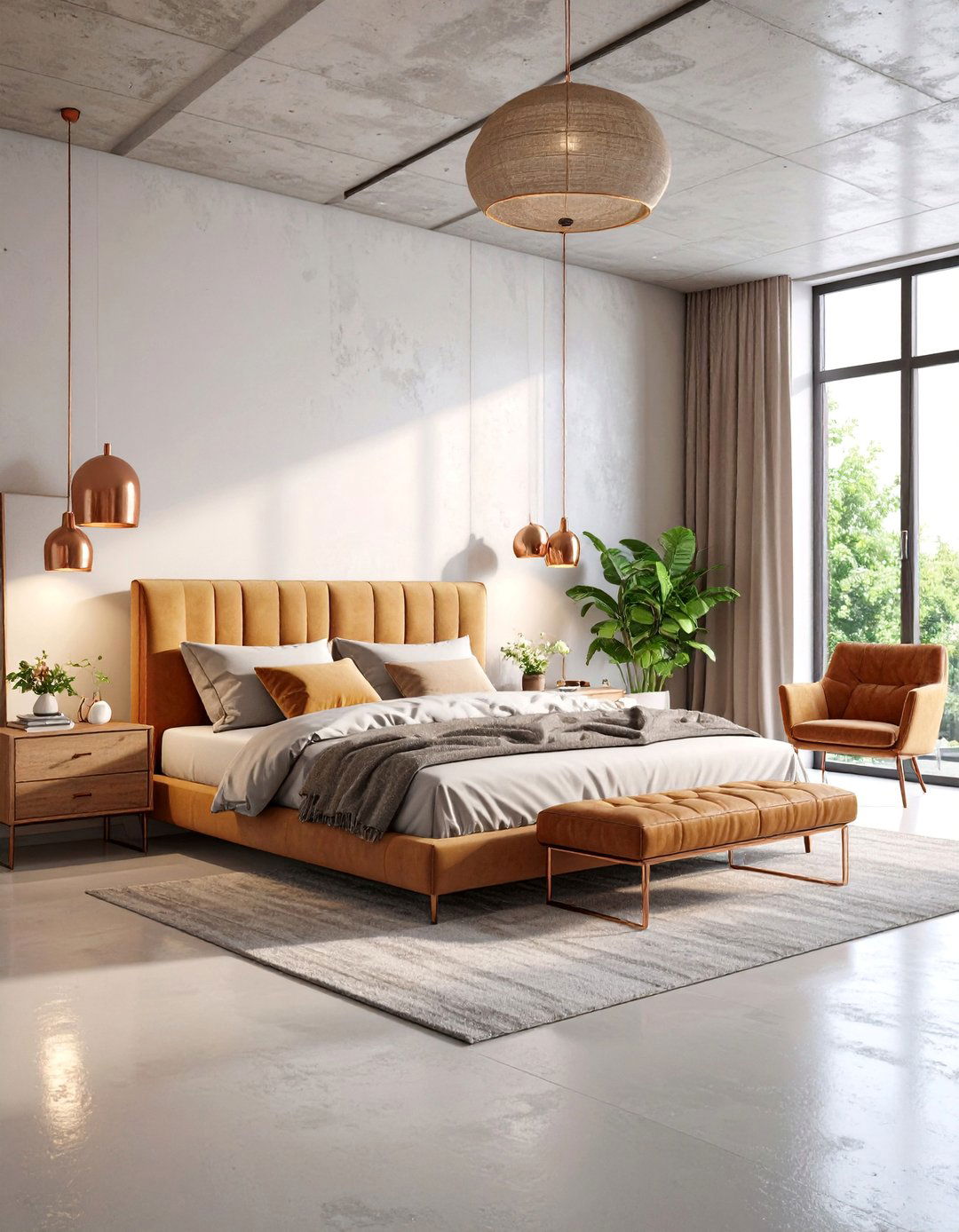 Contemporary Loft Bedroom with Polished Concrete Floors - 25 Loft Bedroom Ideas