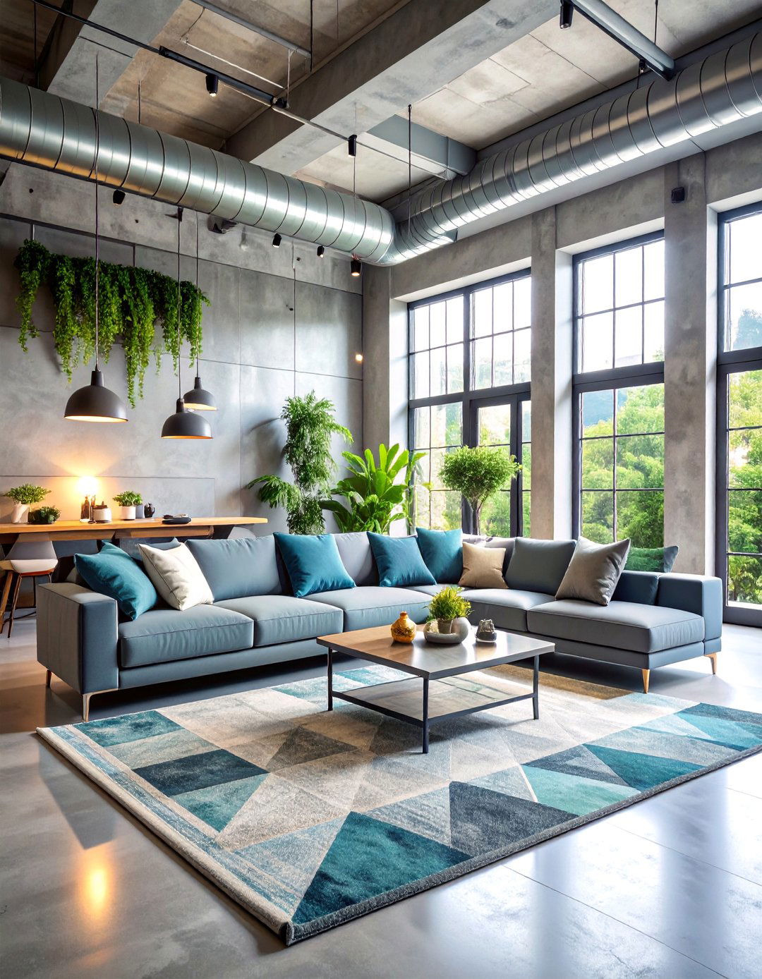 Contemporary Loft with Exposed Ductwork - 25 Living Room Vaulted Ceiling Ideas