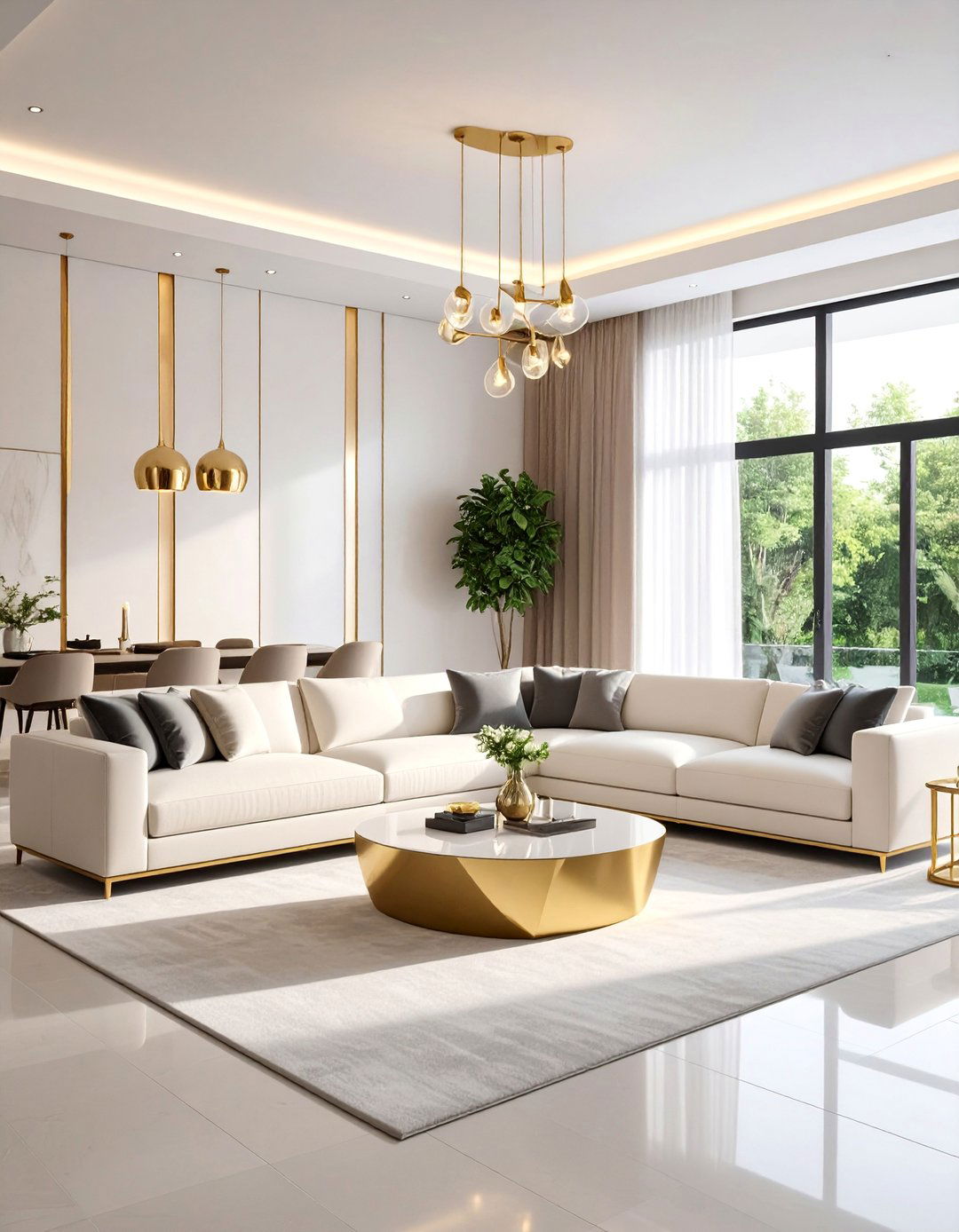 Contemporary Luxe Cream and Gold Living Room - 25 Cream and Gold Living Room Ideas
