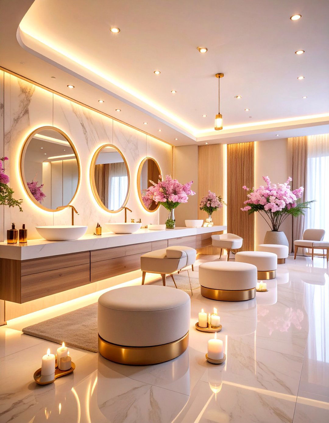 Contemporary Luxury Spa Suite with Marble Accents - 25 Makeup Room Ideas