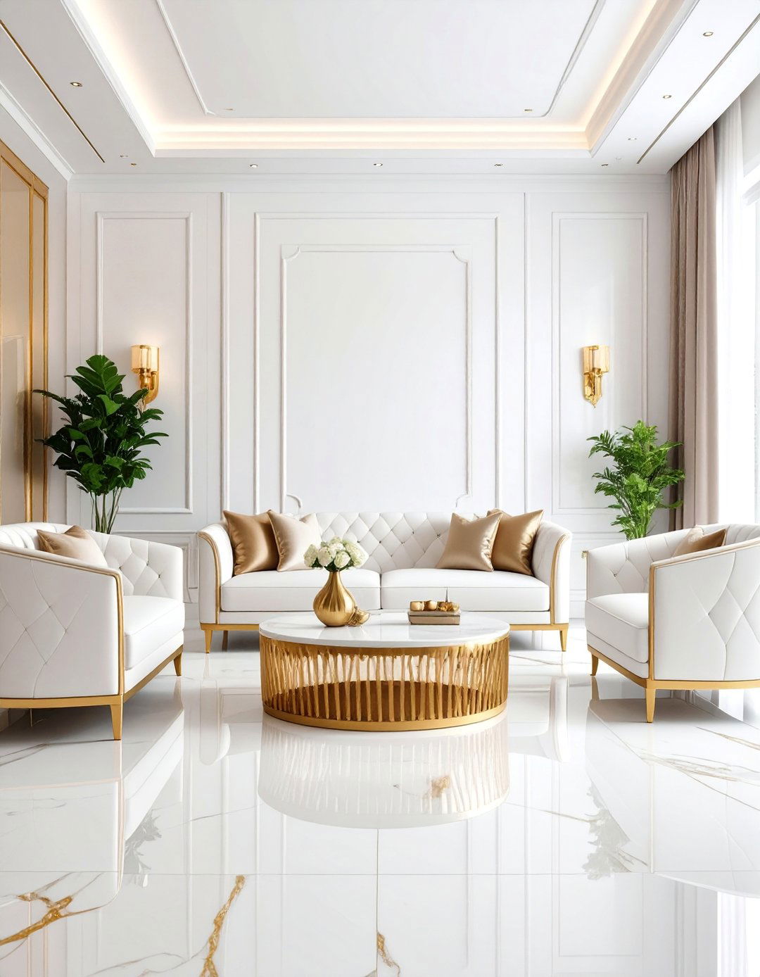 Contemporary Luxury White and Gold Living Room - 25 White and Gold Living Room Ideas