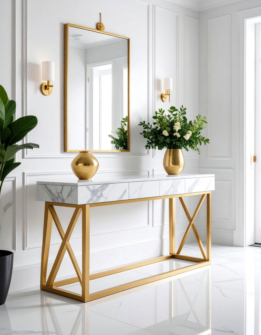 Contemporary Marble and Brass Console Table - 25 Table Design Ideas