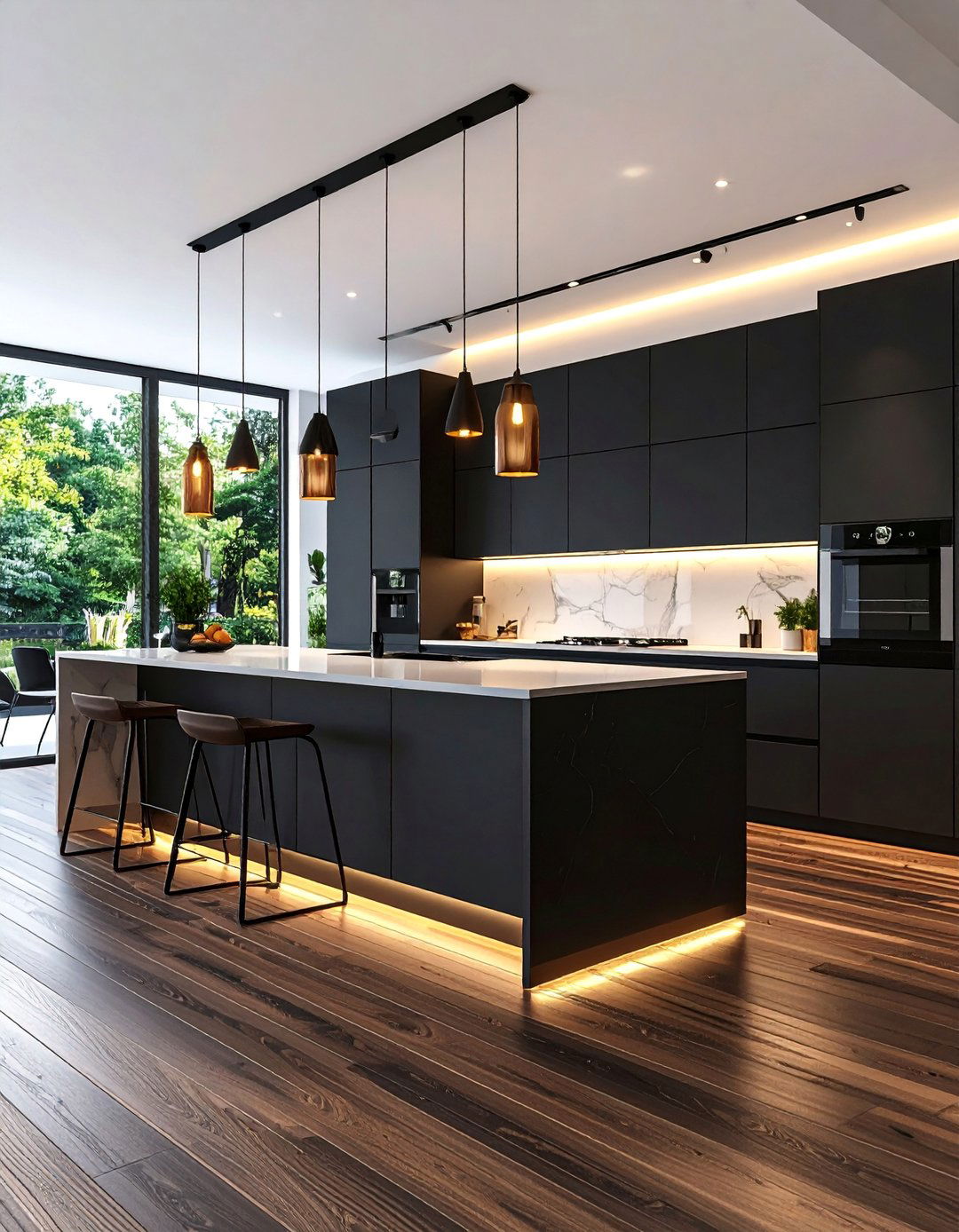 Contemporary Matte Black Kitchen With Dark Wood Floors - 25 Kitchen With Dark Wood Floors