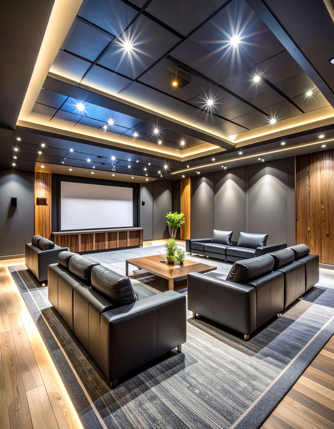 Contemporary Media Room Design - 25 Black Ceiling With Grey Walls
