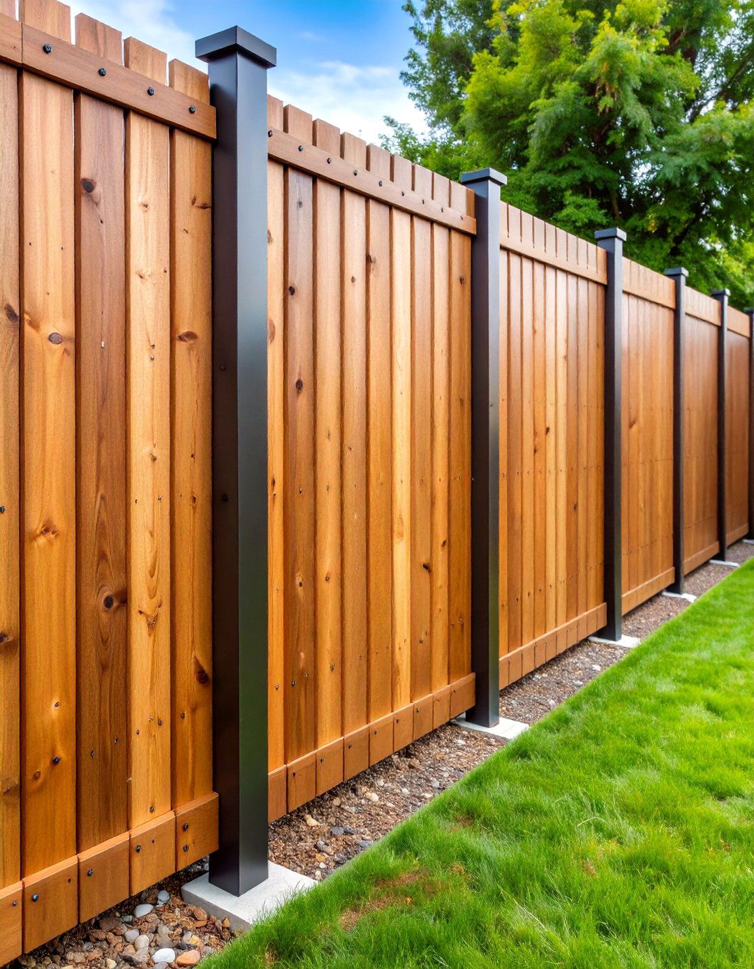 Contemporary Metal Posts with Wood Privacy Panels - 25 Metal and Wood Fence