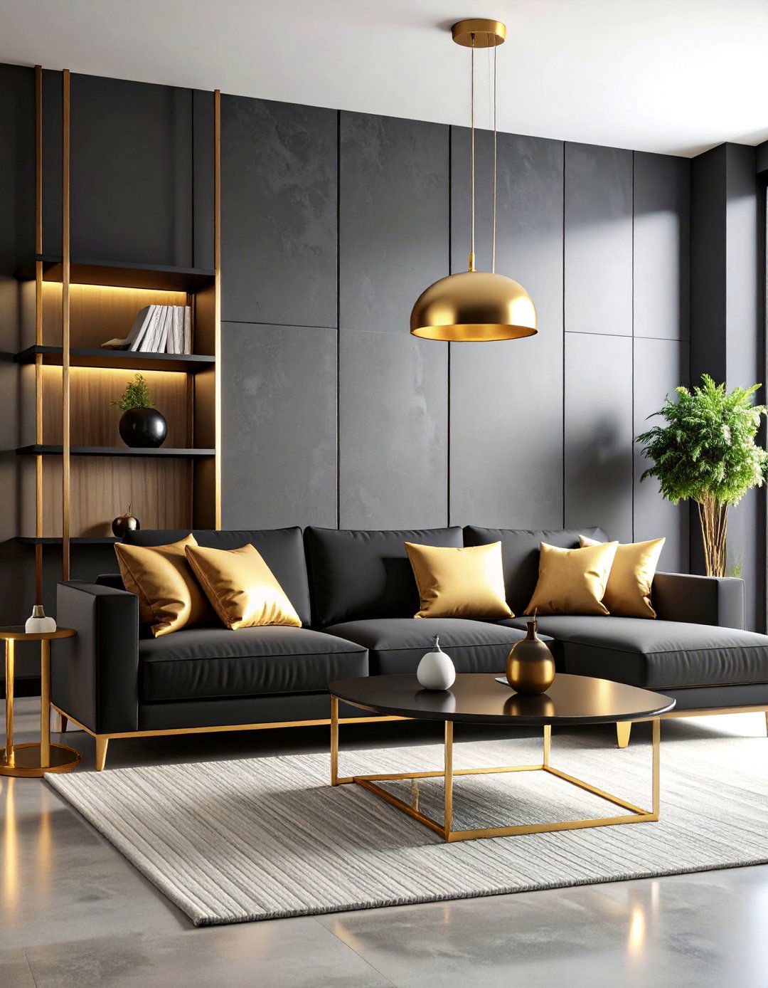 Contemporary Minimalist Black Gold Sanctuary - 25 Black and Gold Living Room Ideas