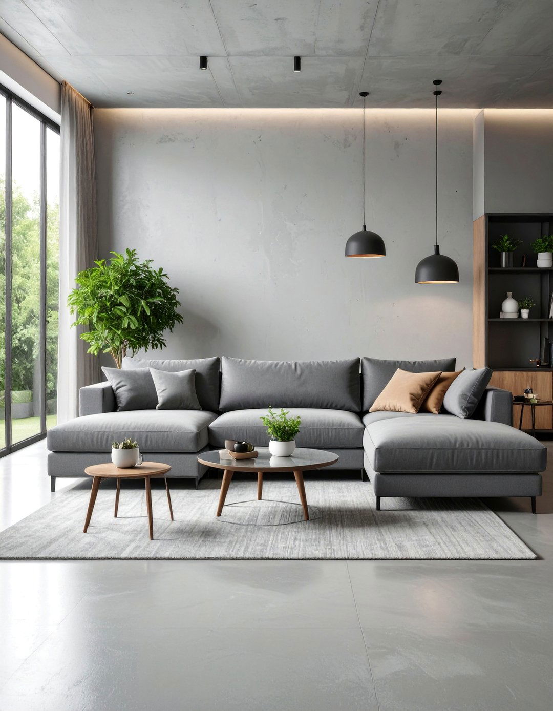 Contemporary Minimalist Grey Living Room with Clean Lines - 25 Grey Living Room With Dark Wood Floors