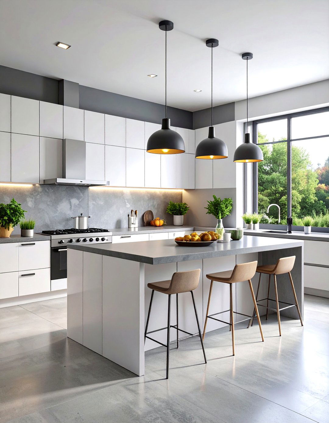 Contemporary Minimalist Kitchen with Concrete Grey Surfaces - 25 Grey and White Kitchen Designs