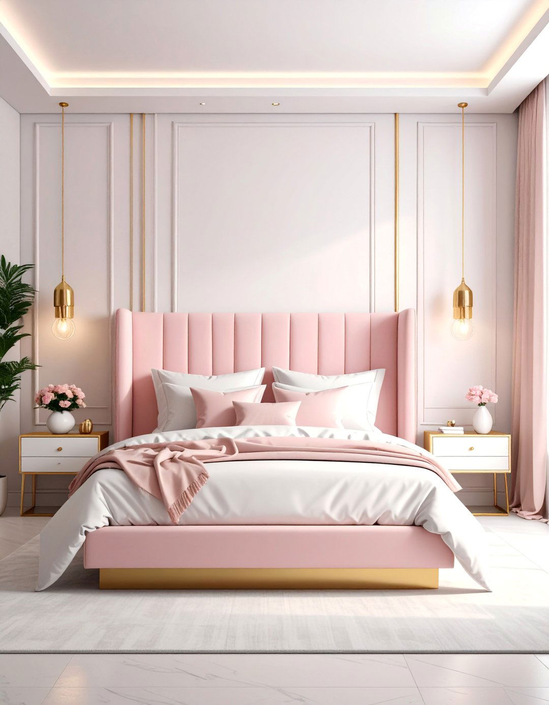 Contemporary Minimalist Pink and Gold Haven - 25 Pink and Gold Bedroom Ideas