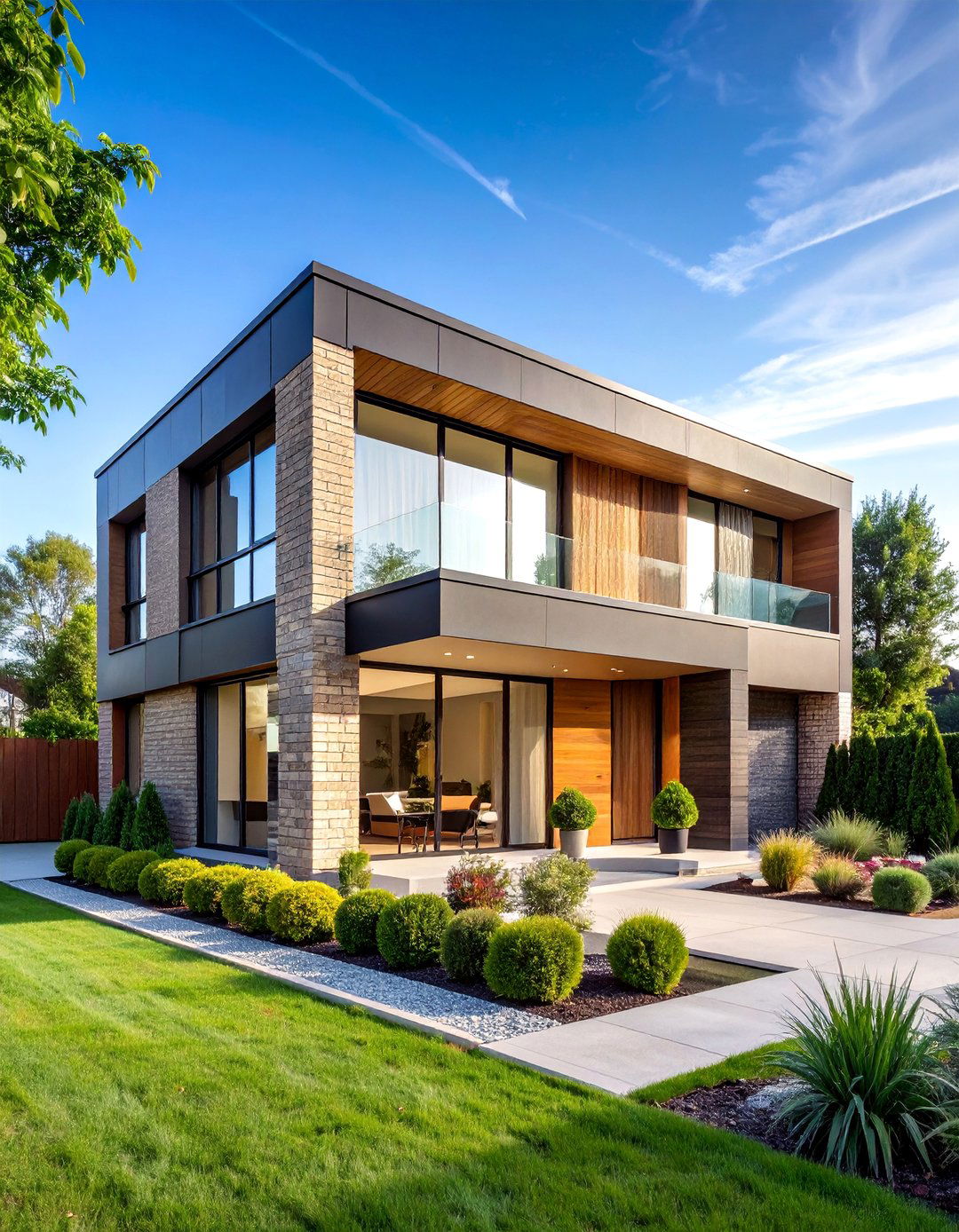 Contemporary Mixed Material Beige Brick - 25 Beige Brick Exterior Home Ideas