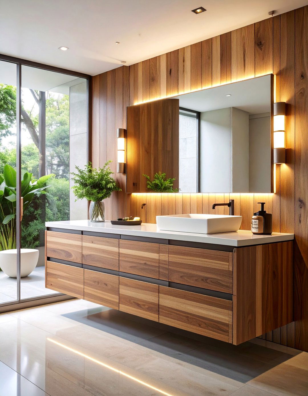 Contemporary Mixed Wood Strip Bathroom Vanity - 25 Wood Bathroom Vanity Ideas