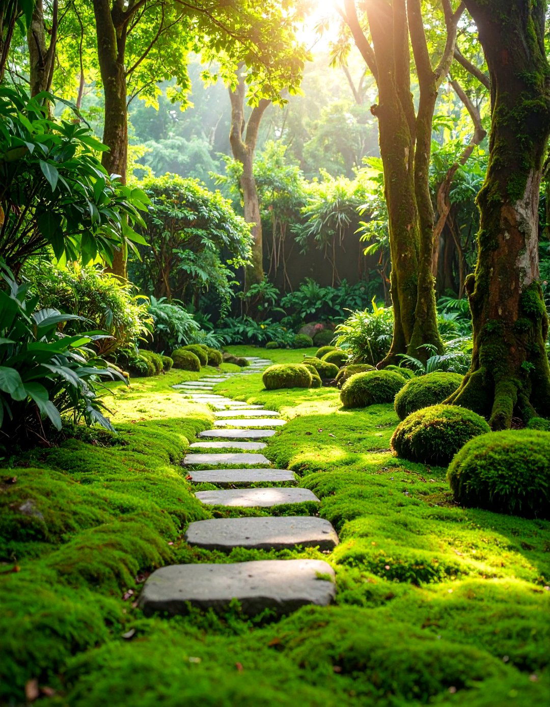 Contemporary Moss Garden with Stone Pathways - 25 Modern Small Garden Ideas