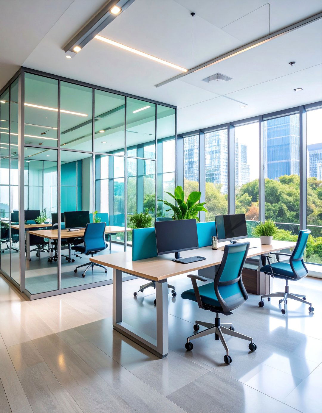 Contemporary Office with Glass Block Accent Wall - 25 Office Accent Wall Ideas