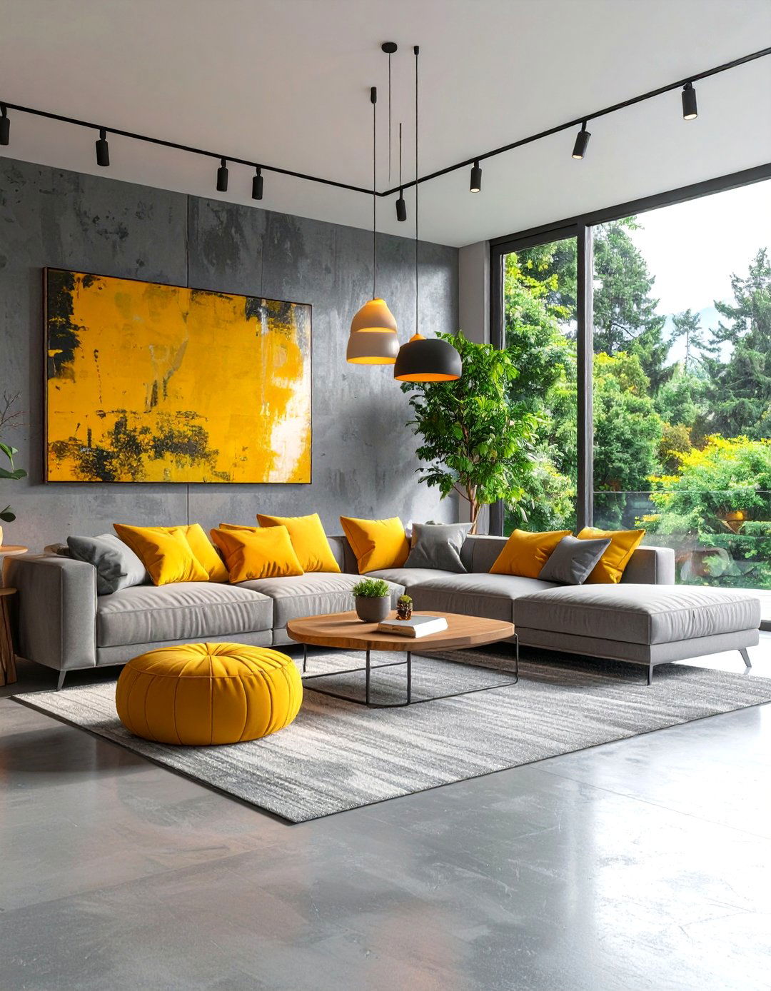 Contemporary Open Concept Grey and Yellow Living Room - 25 Grey and Yellow Living Room Ideas