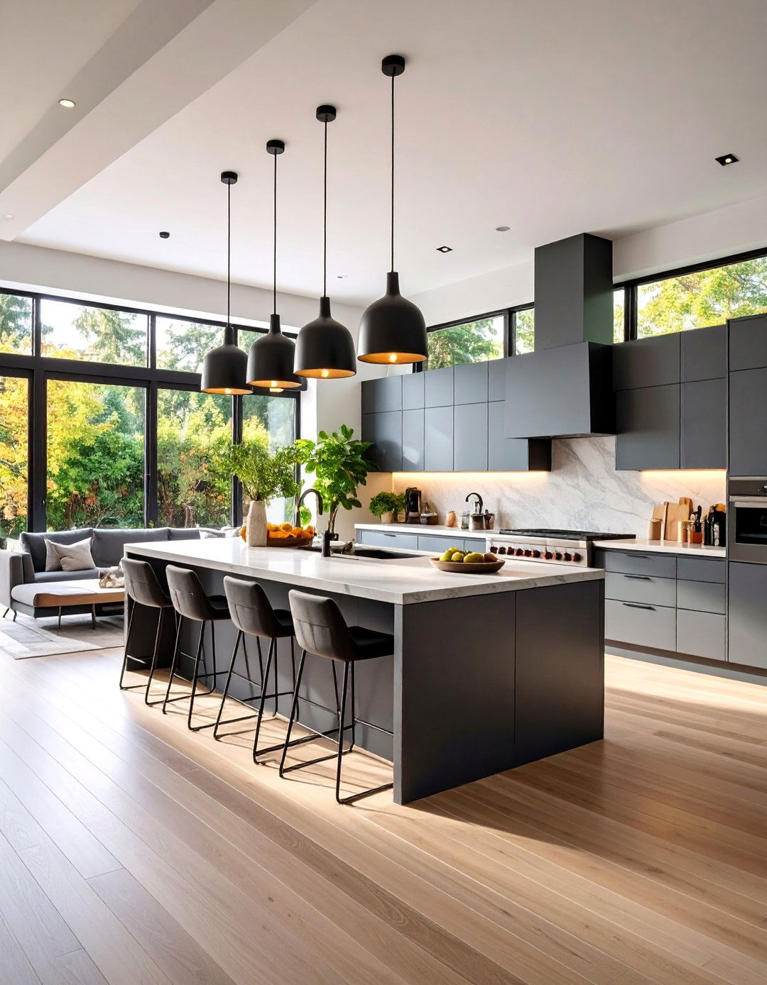 Contemporary Open Kitchen with Waterfall Island - 25 Open Kitchen Ideas