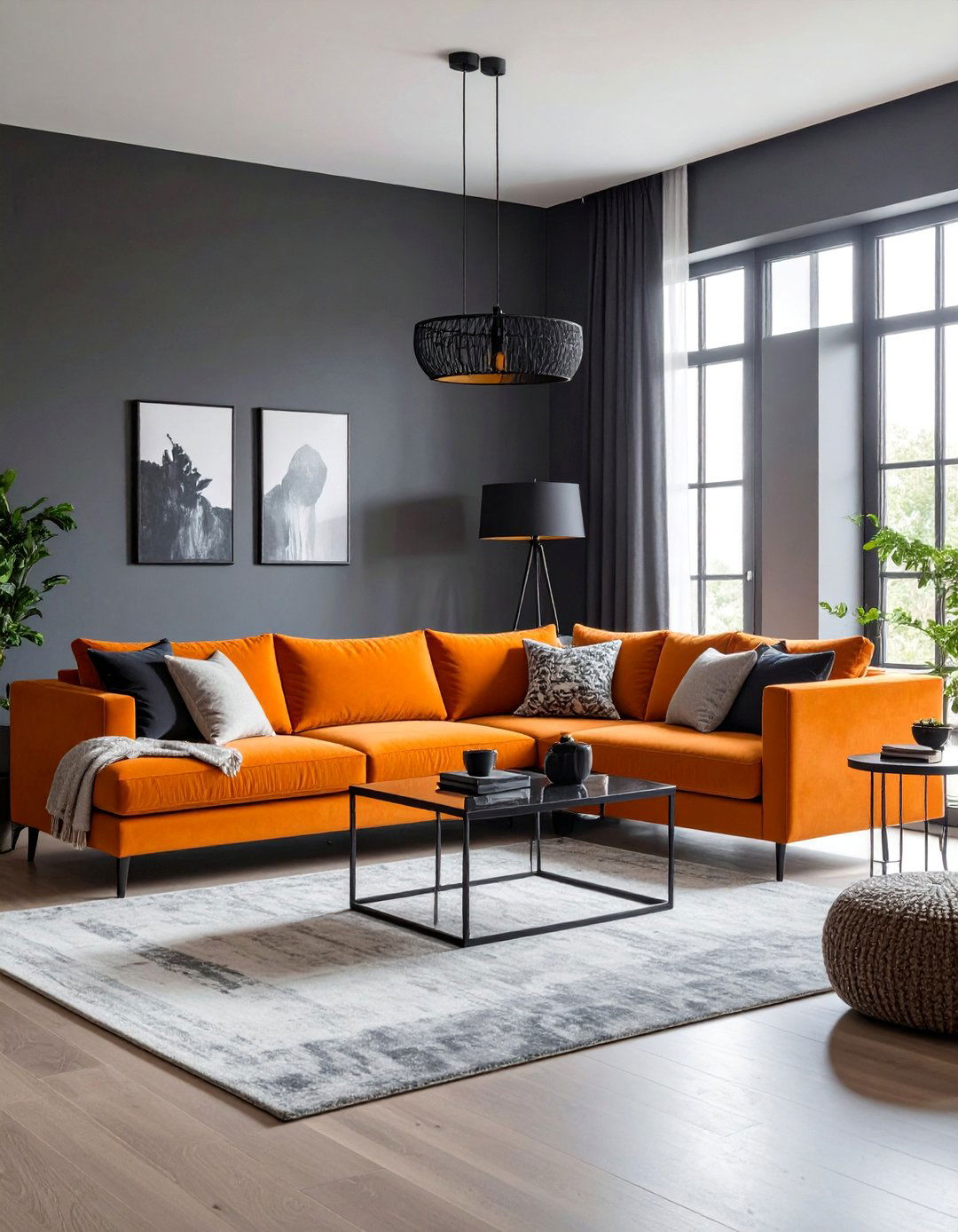 Contemporary Orange Sofa Statement Living Room - 25 Black and Orange Living Room Ideas